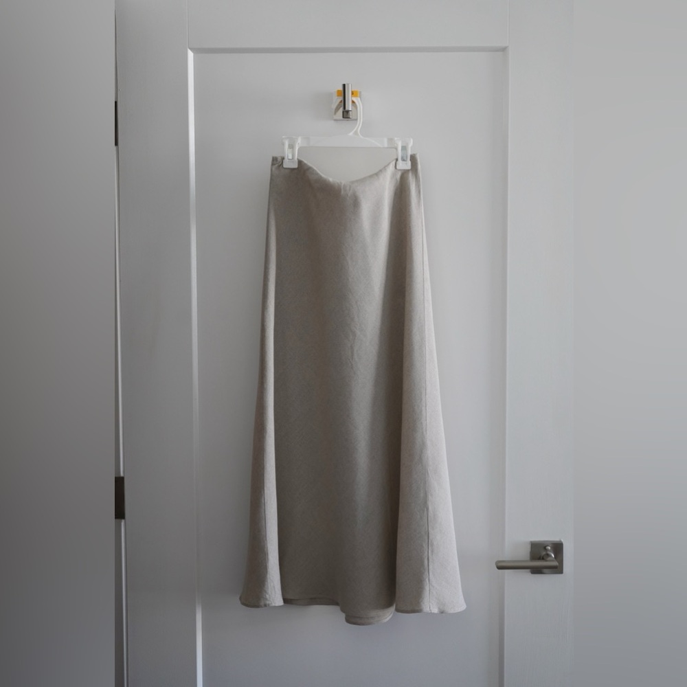 Handmade Linen Women's Bias Slip Skirt in Natural/Gray